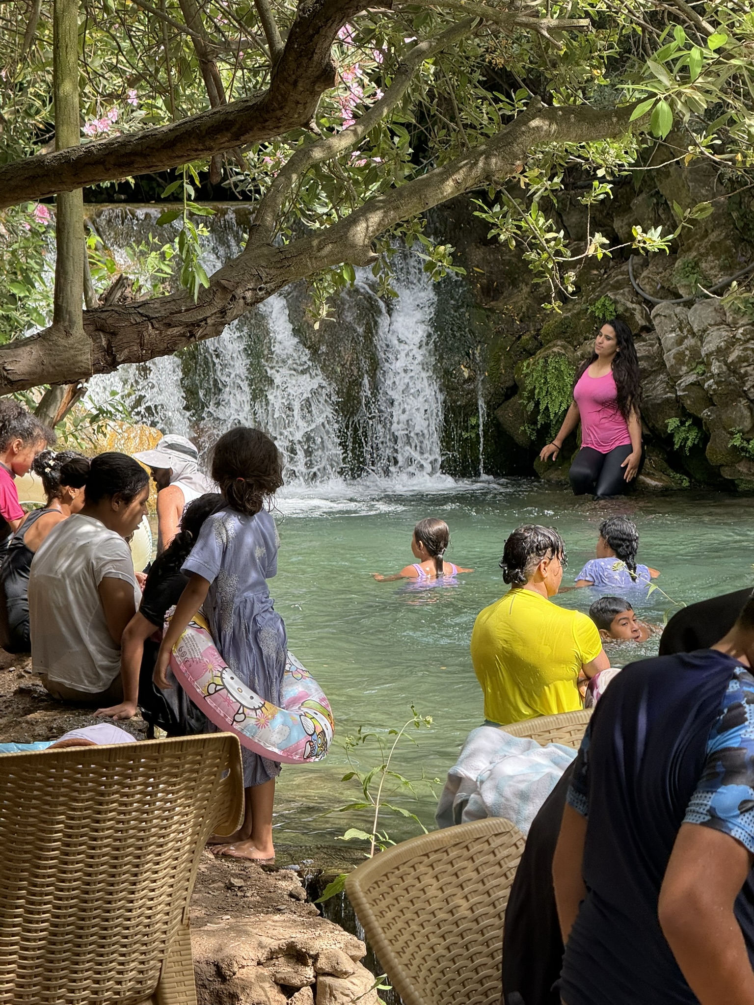 Swimming at a waterfall